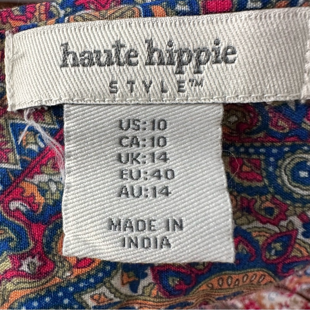 Haute Hippie Brown Cotton Boho Ruffles Peasant Vintage Tie Back Dress Size 10 - Picture 4 of 14